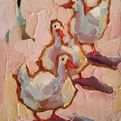 Ducks Gooses Painting Original Oil Artwork Semi Abstract Modern Small Wall Art