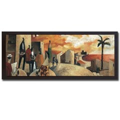 Black Floater-Framed Cafe y Perro by Lourenco Canvas Giclee Art (18 in x 42 in)