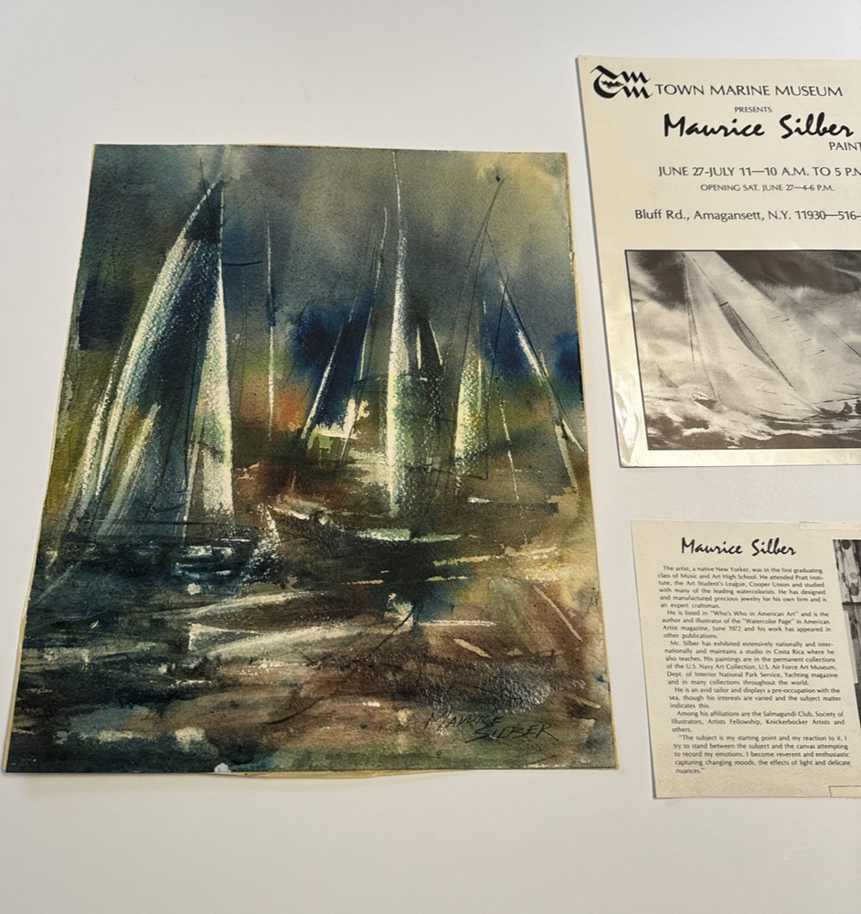 MUSEUM EXHIBITED PAINTING SAILING BOATS NAUTICAL CUBIST ABTRACT NEW YORK SILBER