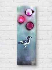 Original Duck Painting 10×30 Acrylic Canvas Teal Pink Grey Signed