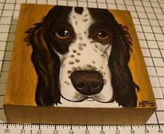 Original Hand Painted Spaniel Dog Portrait Artist Signed Big Eyes 9″ x 9″ canvas