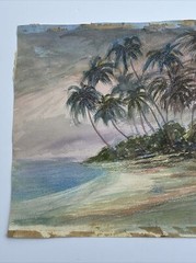 AGNES TAIT ORIGINAL PAINTING TROPICAL ISLAND BEACH SCENE COASTAL LANDSCAPE RARE