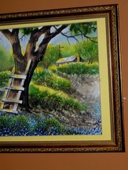 GORGEOUS Bluebonnet Landscape Blooming Tree Flowers Fence WTC Vintage Painting