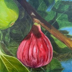 Figs Uplifting Art Original Mixed Media Painting on Canvas 12″x12″ Home Decor