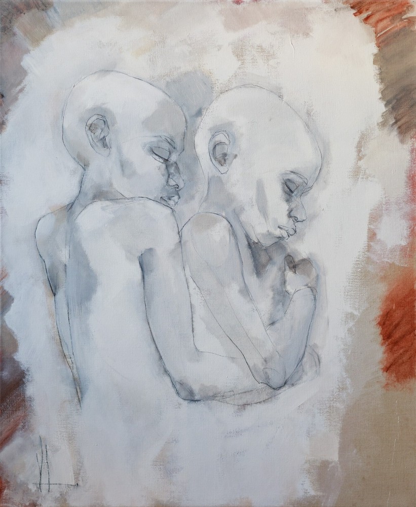 Victoria Loeb, Siblings, 2005, unframed, charcoal and acrylic on linen, 46×38”