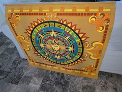 VTG LARGE HAND PAINTED Aztec Velvet Suede? Parade Flag Mexican Native Indigenous