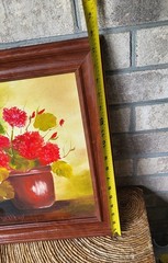 Original Oil Painting Signed Framed Red Geraniums still life Floral 14×18