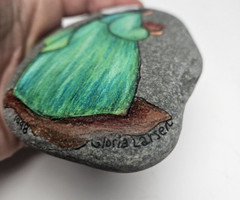Original Art Painting Stone of Woman Gathering Peppers And Moon by Gloria Larsen
