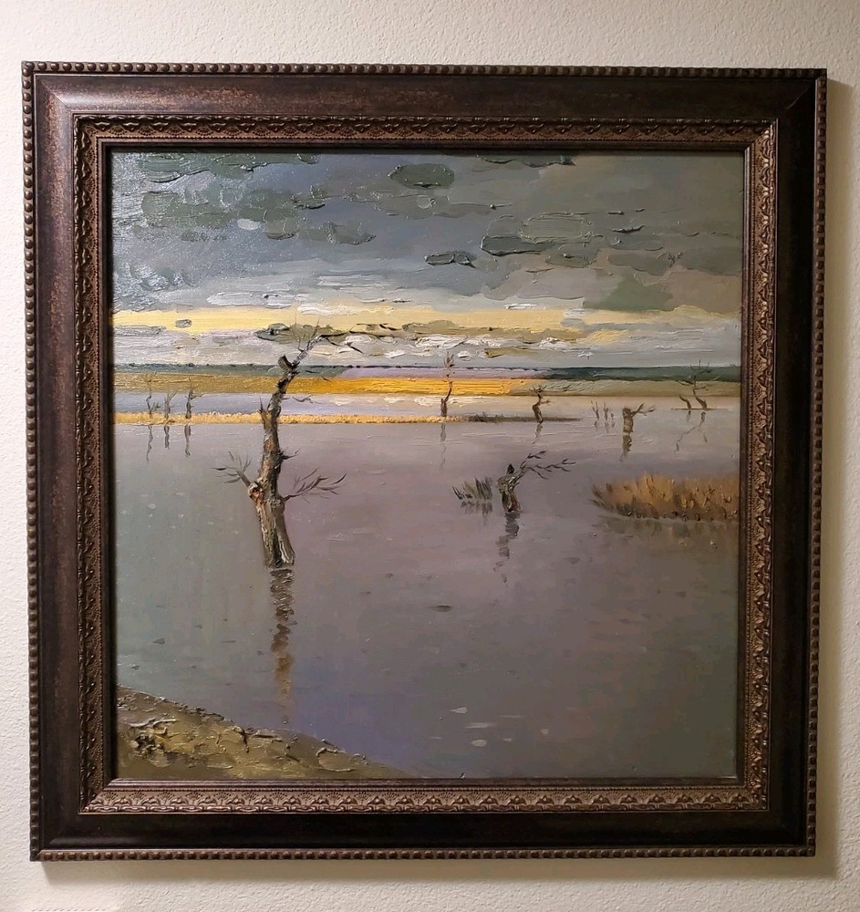 Original Oil Painting, Framed, Home Decor „Silence of the Flood“