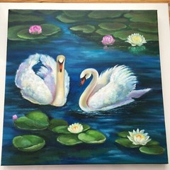 Swans original oil Painting Couple Birds Artwork Swans painting on canvas