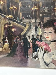 MID CENTURY PAINTING French Opera Ball People Event School Of Paris Large Oil