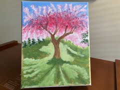 8×10 Acrylic Painting Specialist Cherry Tree In Springtime „Botanical Series“