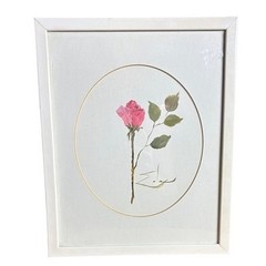 Vintage Eda Varricchio Original Painting „Single Pink Rose“ Framed Signed 10.75″