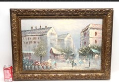 BIG ORIGINAL Caroline Burnett OiL/Board Painting PARIS STREET SCENE 29×21 Framed
