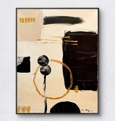 Original Abstract Painting 11×14 Canvas Minimalist Modern Black Gold Beige