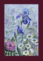Flowers Original Oil Painting Blue Iris Wall Art 12×18 Floral Wall Decor