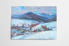 Oil painting In Village Ukrainian painter Canvas original winter landscape art