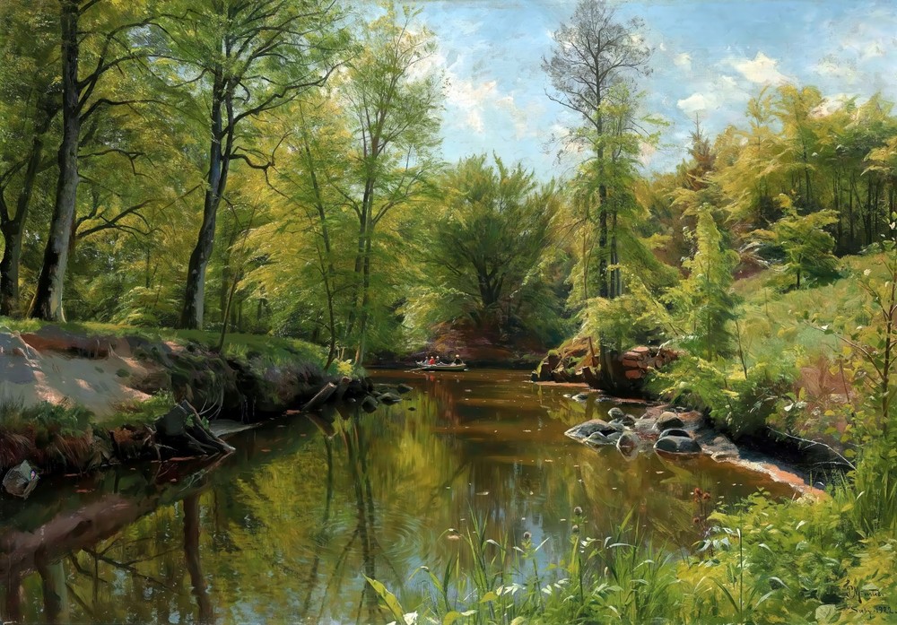 Peder Mork Monsted Rowing a River Reproduction – Giclee Canvas/Paper/Stretched