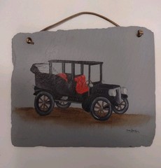 Antique Roof Slate Original Painting Vintage Car Buggy Artisan Wall Art 10×8.5″