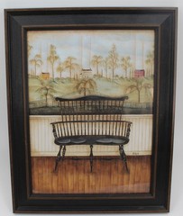 Vintage Windsor Bench Painting by David Framed 19.5”x 15.5” vtg