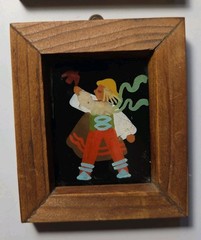 2 Rare Vintage Zdzislaw Klosinski Folk Art Reverse Glass Paintings Poland 2 3/4″