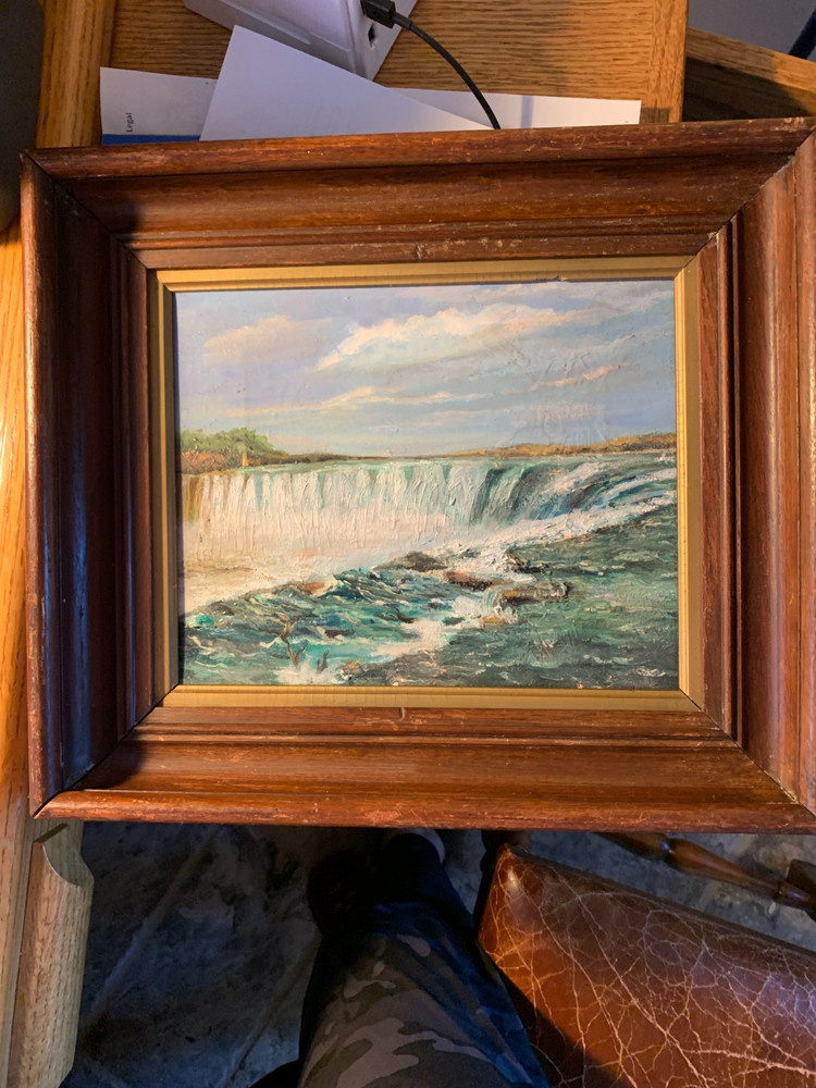 2019 Oil On canvas Niagra S/ Hayson after Frederick Church c1870 Antique Frame