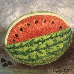 Sweet Vintage Folk Art Hand Painted Watermelon Seeds Farmhouse Decor Cottagecore