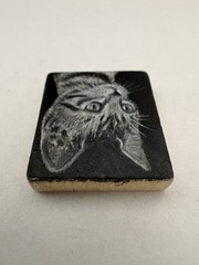 Gray Tabby Kitten Cat Art Miniature Oil Painting Original Scrabble Tile OOAK