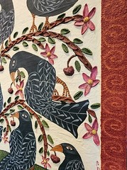 Danette Sperry Southern Primitive Crow Bird Folk Art Painting „Cherry Paradise „