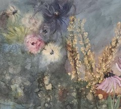 16×40 Original Oil Painting Beautiful Flowers Hummingbirds