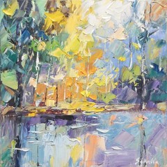 Sean Wu. 10×10 original oil painting on stretched canva, walter pond