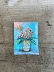 Aceo Painting By Kenna Vase Of Flowers 2.5” X 3.5 Signed Original