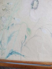 Vintage Japanese Watercolor Painting Delicate Flowers Rice Paper Framed Signed