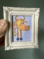 Funny Cow,whimsical ,funny,cute,original,miniature Painting,small,mini,framed