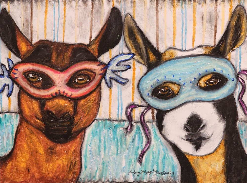 NIGERIAN DWARF Masquerade Original 9×12 Painting Goat Art Oil Pastel KSams