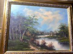 „River And Forest Landscape Scene“ Oil On Canvas Painting – Framed