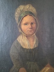 Pair of Primitive 19th Century Oil Painting Portraits Husband & Wife Portrait
