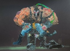 ORIGINAL Abstract Bane Breaking Batman Comic Book Impasto Art Painting 12×16″