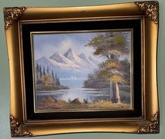 Vintage Anton Sipos Signed Oil Painting Landscape Mountains Water 12×14” Framed
