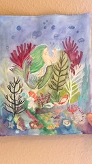 ORIGINAL Gouache Mix media MERMAID 8″x10″ by RLL Handmade