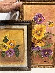 1979 Original Paintings On Board By Stella Pansies Signed Beautiful