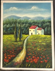 Hand-Painted Oil Painting on Canvas Paper 35×27. „Tuscany Pathway“
