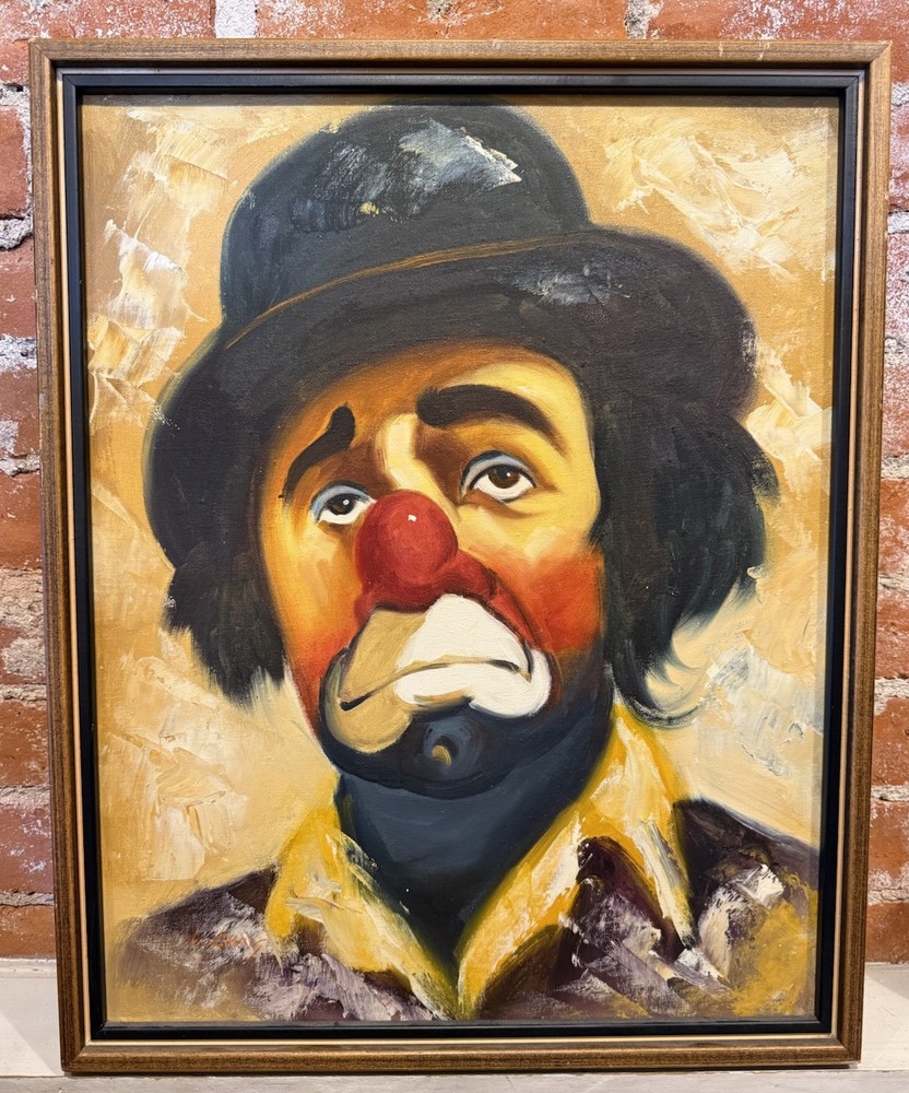 Original Clown Oil Painting On Canvas Vintage Art 17X21 Emmett Kelly L. Craig MC
