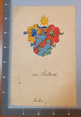 Antique handpainted Heraldic Family Crest VON ANTHONI Coat of Arms painting 1144