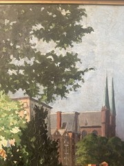 Antique 1925 19”x14” Framed Realism Cityscape Oil Painting On Canvas Signed