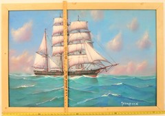 1978 ELLERY THOMPSON PAINTING CHARLES W MORGAN MASTERPIECE WHALER SHIP MYSTIC CT