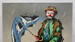 Clown Painting Rusty Rust EMMETT KELLY Oil Canvas 1983 1/250 24″ x 20″ Raining