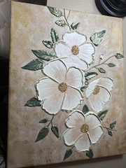 Handmade 3D Floral Wall Art,Textured Flower Beige Botanical Painting .36 x 28 cm