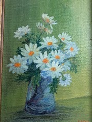 Vintage Original Floral Painting „Daisies“ by Florence Stoll Signed Framed Art