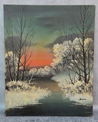 VINTAGE BODAN SIGNED ORIGINAL OIL PAINTING WINTER RIVER SNOW LANDSCAPE 16 X 20